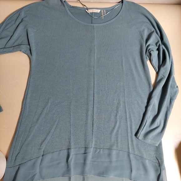 Soft Surroundings Blue Long Sleeve Tunic Top Oversize S Asymmetrical Chiffon - Picture 8 of 12